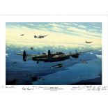 World War Two print approx 12x16 titled "Tallboy Raid" 617 Squadron Lancaster and Escorts signed