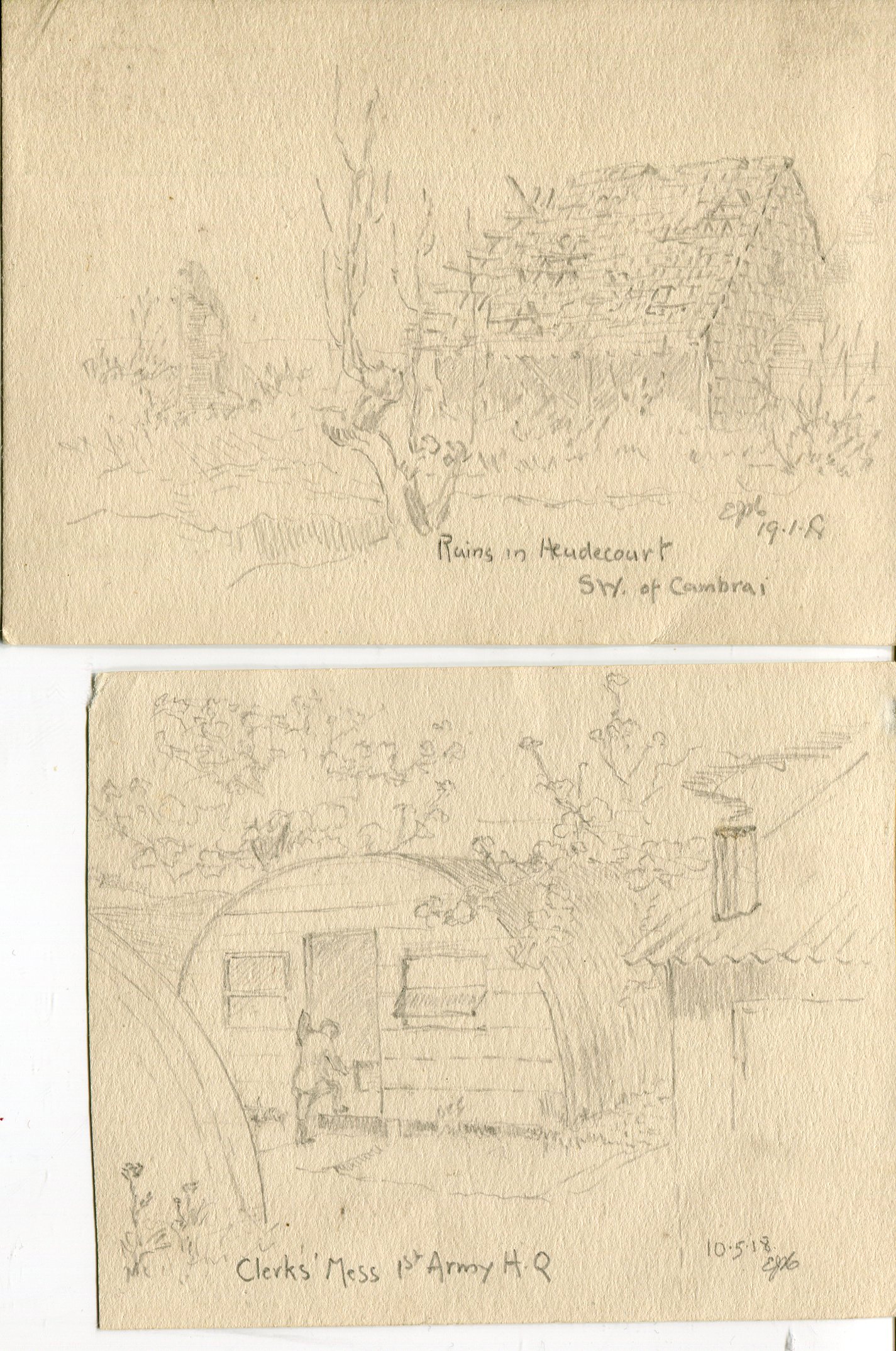 Rare Great War Art Sketches A collection of SIX hand drawn sketches, done during the Great War by - Image 3 of 3