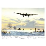 World War Two print approx 12x16 titled Safely Home by the Artist Keith Aspinall signed in pencil by