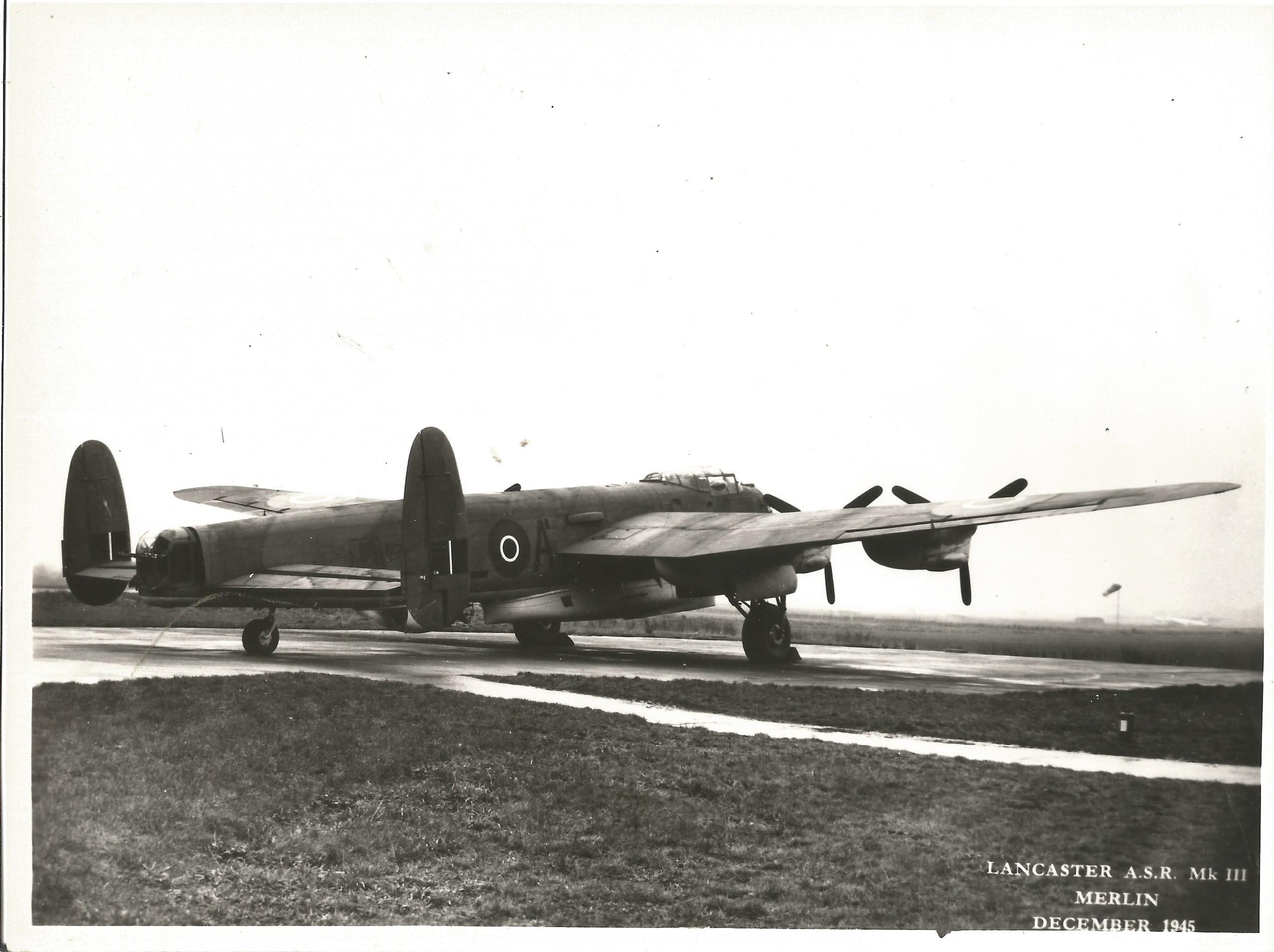 RAF Lancaster A. S. R MK III Merlin bomber 6x9 b/w vintage photo pictured December 1945. Good