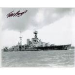 HMS HOOD: 8x10 inch photo of HMS Hood signed by the late Ted Briggs, who at the time of signing