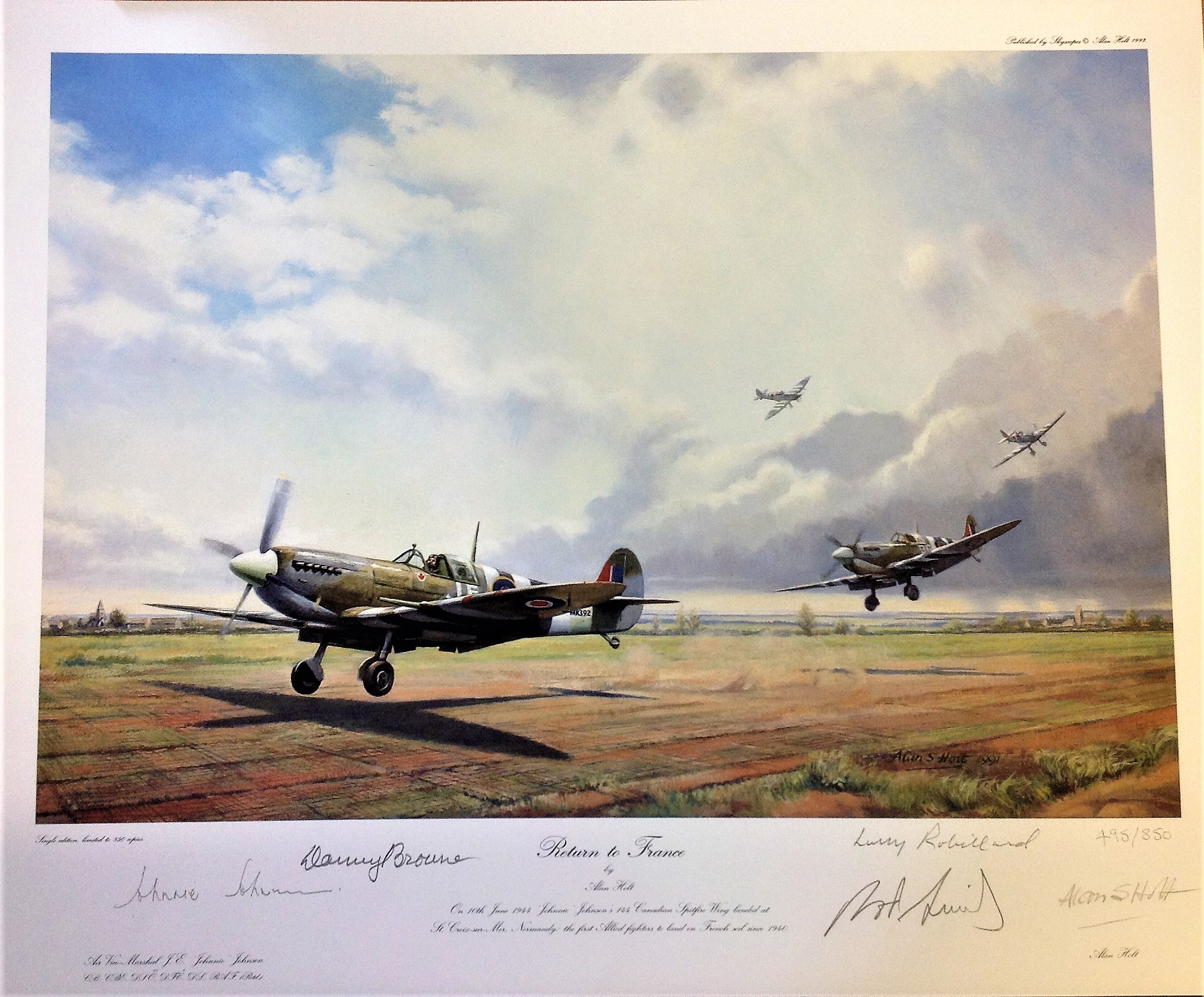World War two print approx 22x17 titled Return to France by the artist Alan Holt signed in pencil by