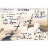 World War Two rare 5x7 colour photo signed by 17, Luftwaffe Fighter Pilots BF109S Dual of the Eagles