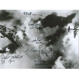 World War Two Lancaster 6x8 Over Target b/w photo signed by 6, bomber command veterans signatures