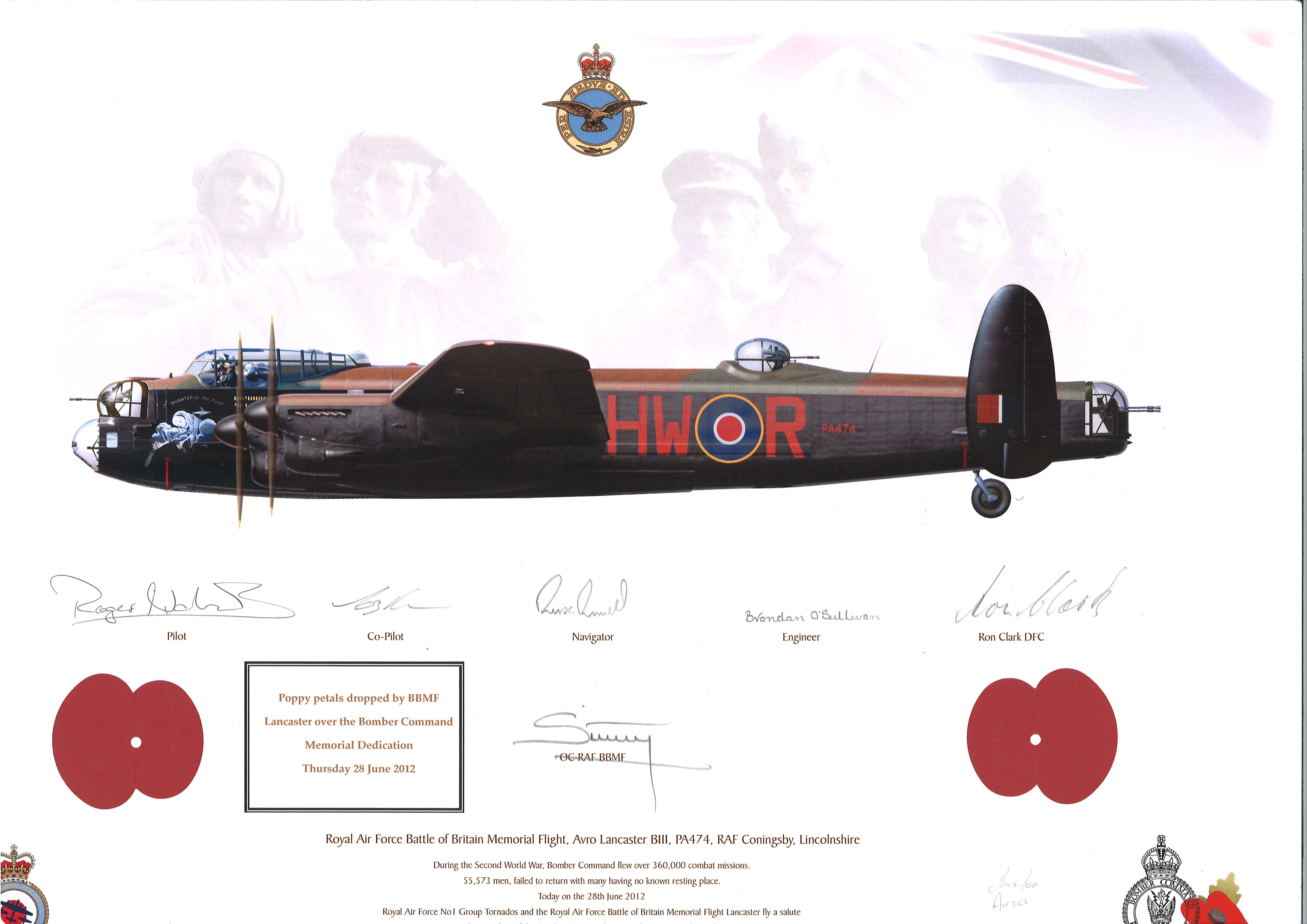 World War Two print 13x18 RAF Battle of Britain Memorial flight Avro Lancaster Bill, PA474 , RAF