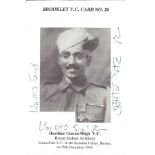 Brooklet VC Card No. 26. Signed several times on front and reverse by Havildar Umrao Singh VC. Good