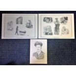 World War Two collection pencil drawings includes 12x8 Wg Cdr Guy Gibson, 12x18 Children at War