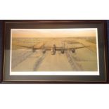 World War Two 21x35 framed and mounted print titled Merlins Thunder Lancaster Departure by the