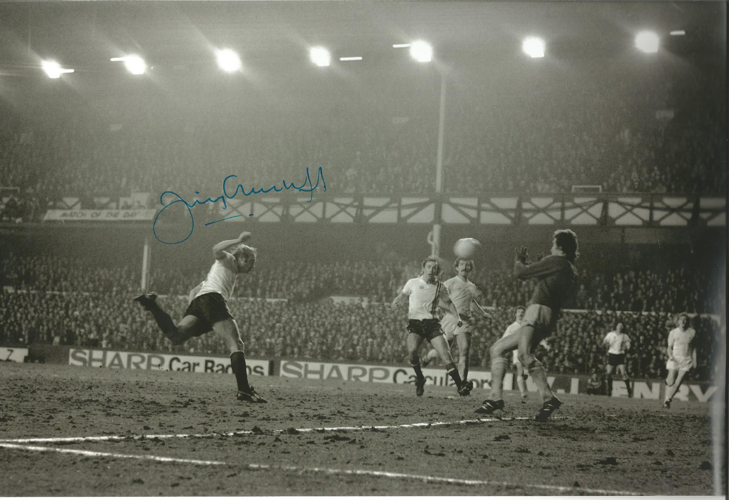 Autographed 12 X 8 Photo, Jimmy Greenhoff, A Superb Image Depicting Greenhoff Heading Manchester