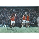 Autographed 12 X 8 Photo, Gordon Hill, A Superb Image Depicting Hill Being Congratulated By Team