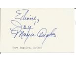Maya Angelou signed card with b/w photo with printed autograph and biography print out. Good