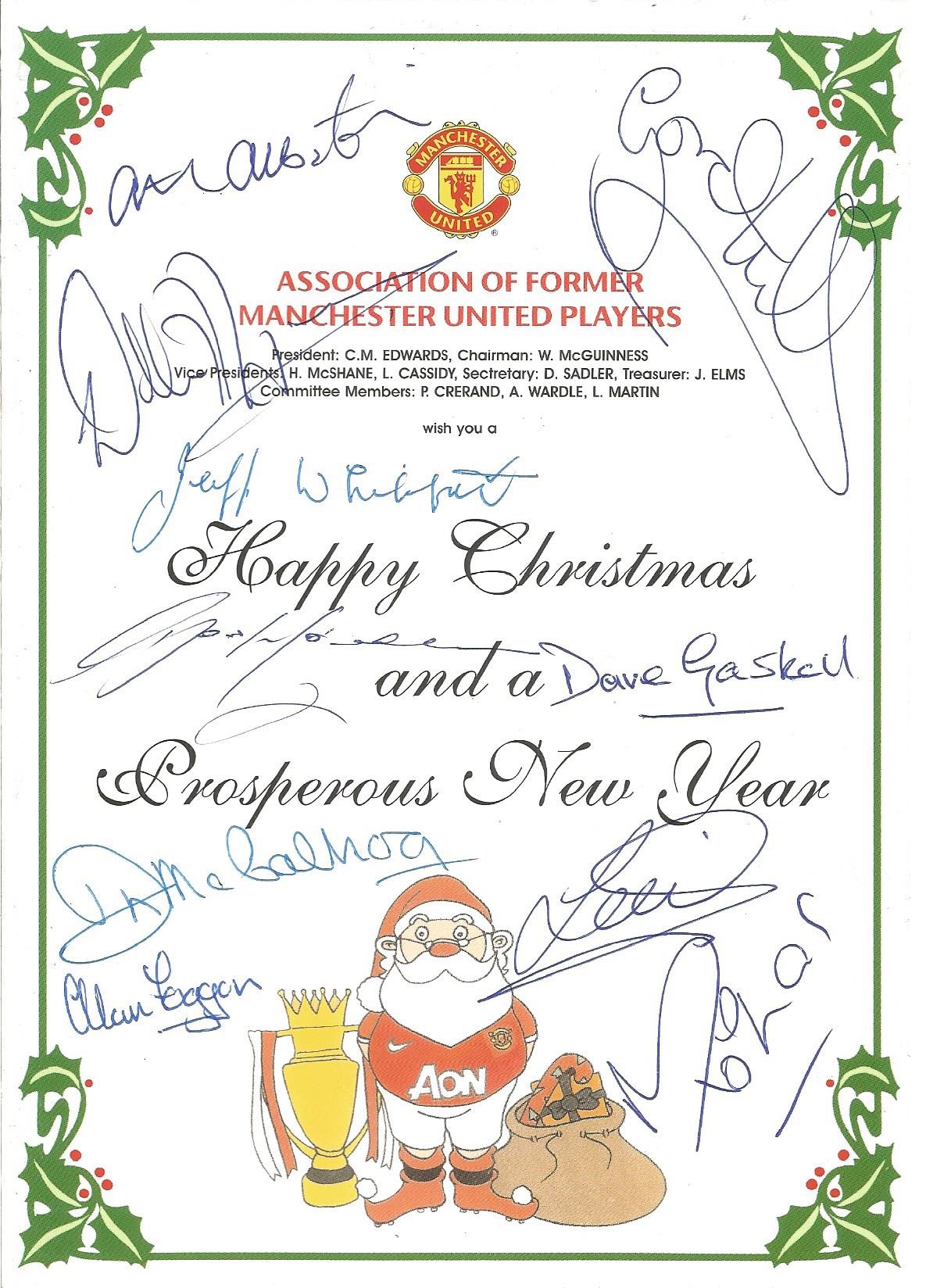 Football Autographed Manchester United, Signed Christmas Card Issued By The Association Of Former