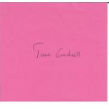 Jane Goodall signed album page with biography. Good Condition. All signed pieces come with a