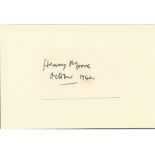 Henry Moore signed 1940 card fixed to larger card, some foxing. Good Condition. All signed pieces