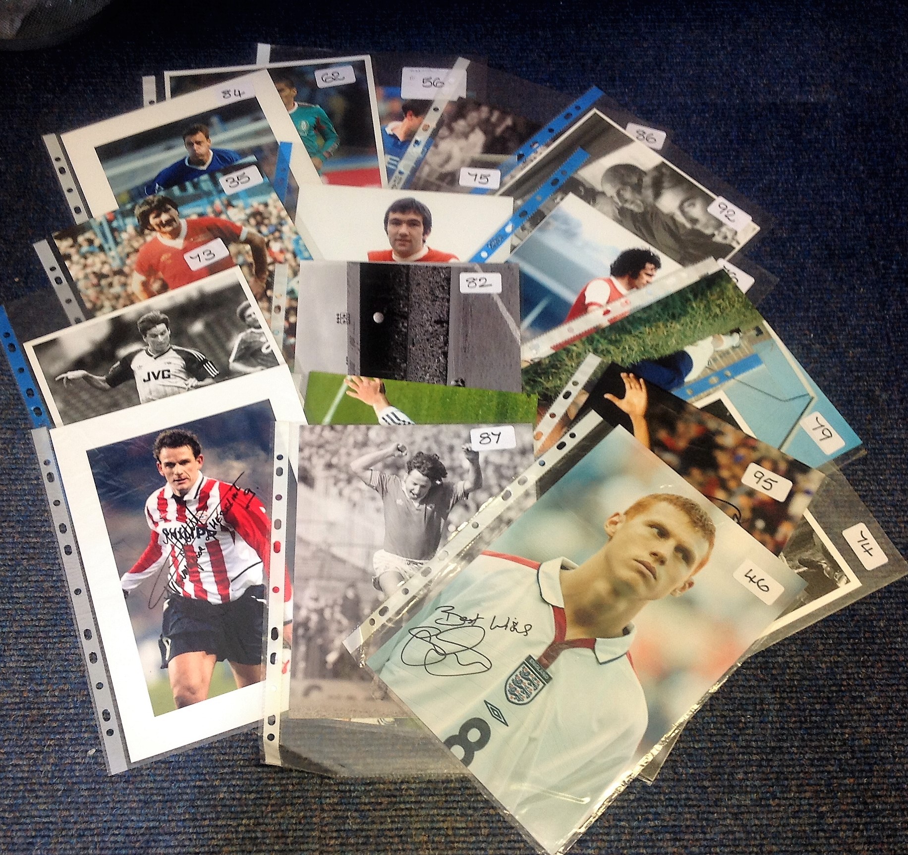 Football signed photo collection. 18 photos. Assorted 10x8 and 12x8 b/w and colour. Names included