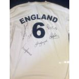 Football England Souvenir Retro No 6 shirt signed by Wayne Rooney, Bobby Charlton, David Beckham,