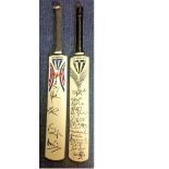 Cricket 2 full size Duncan Fearnley Bats signed by 19 county and international players while playing