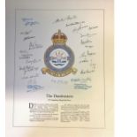 Dambusters crest print 17 x 12 inches hand signed by Harry Johnson DFM, Colin Cole DFC, Gordon