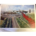 Battle of Britain Memorial flight print signed by Sqn Ldr P Day & Flt Lt M Chatterton. Nice image of