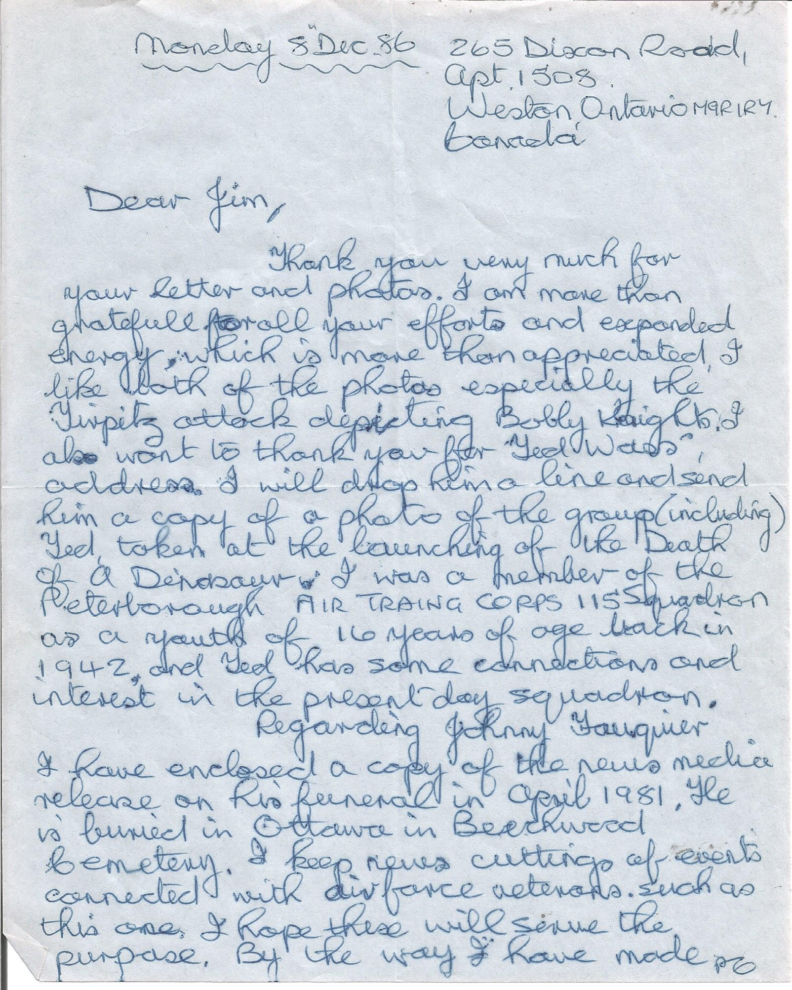 Kenneth Churn 115 Sqn 1942 three signed letters dated 1986/88 to 617 sqn historian Jim Shortland. - Image 3 of 4