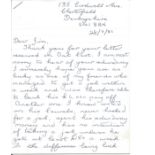 Arthur Cooper 617 sqn hand written letter to 617 Sqn historian Jim Shortland. Includes detailed