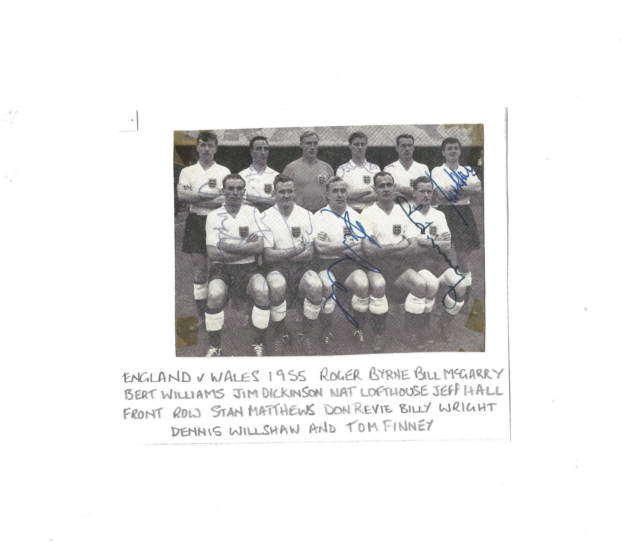 England v Wales 1955 5x4 signed b/w team newspaper photo signed by Bill Mc Garry, Jim Dickinson,