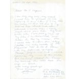 Otto Olejac Czech WW2 fighter ace hand written letter to BOB historian Ted Sergison. Good Condition.