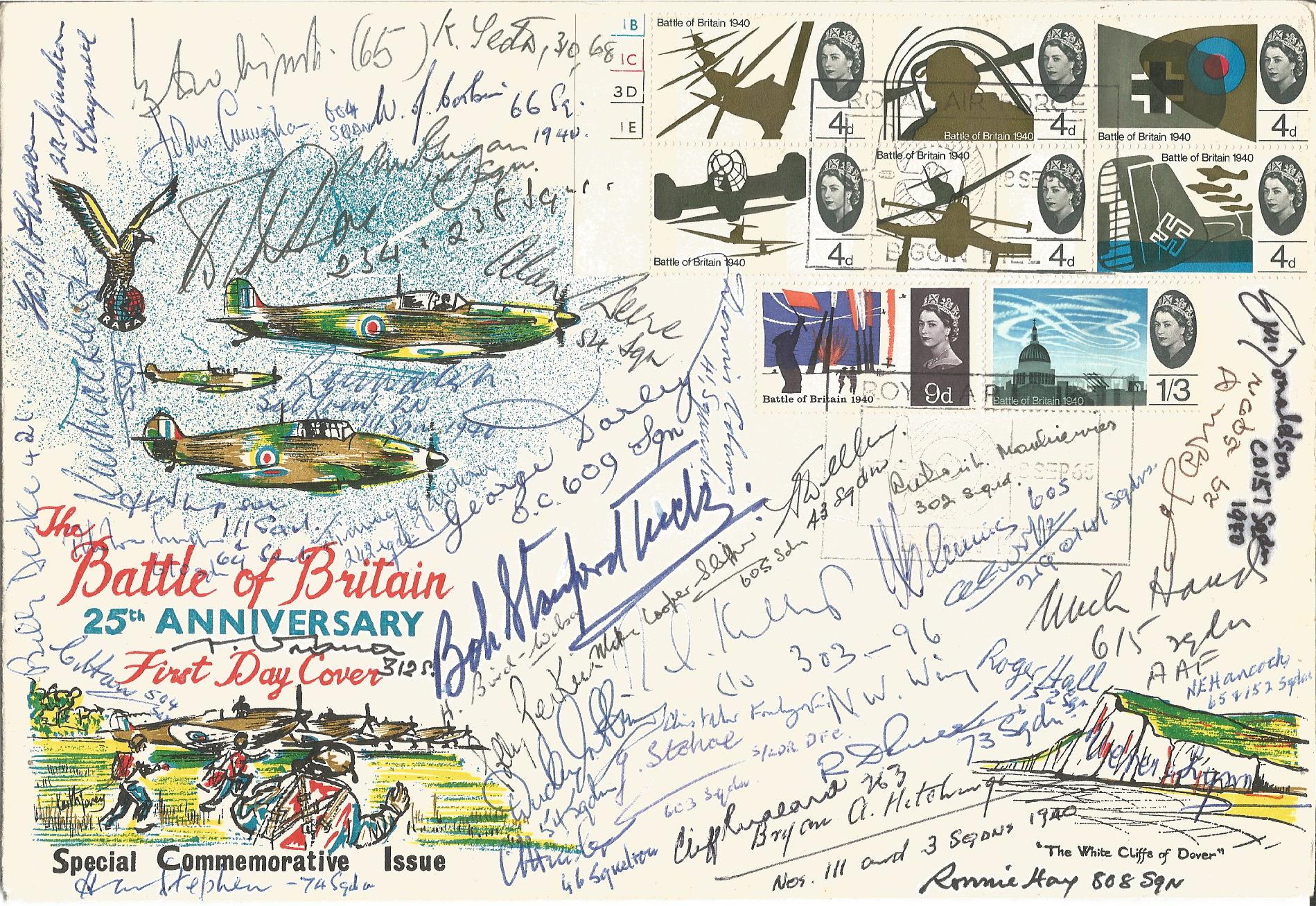 120+ Battle of Britain pilots signed to both sides of 1965 Battle of Britain cover postmarked Biggin