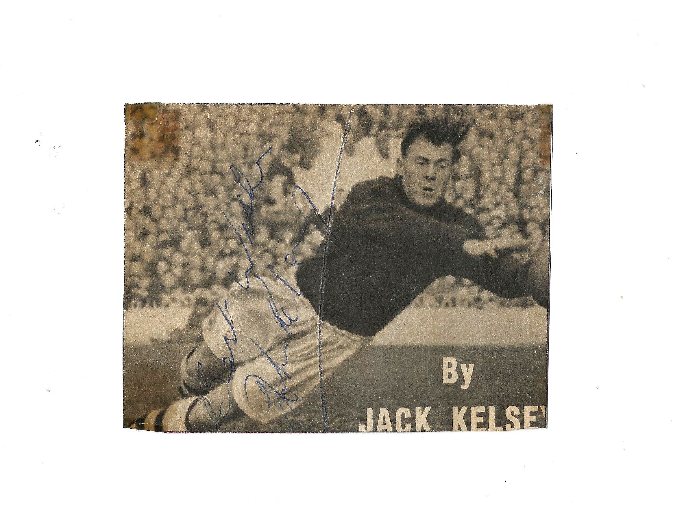 Jack Kelsey ,Arsenal and Wales 4x5 signed b/w newspaper photo. Alfred John "Jack" Kelsey (19