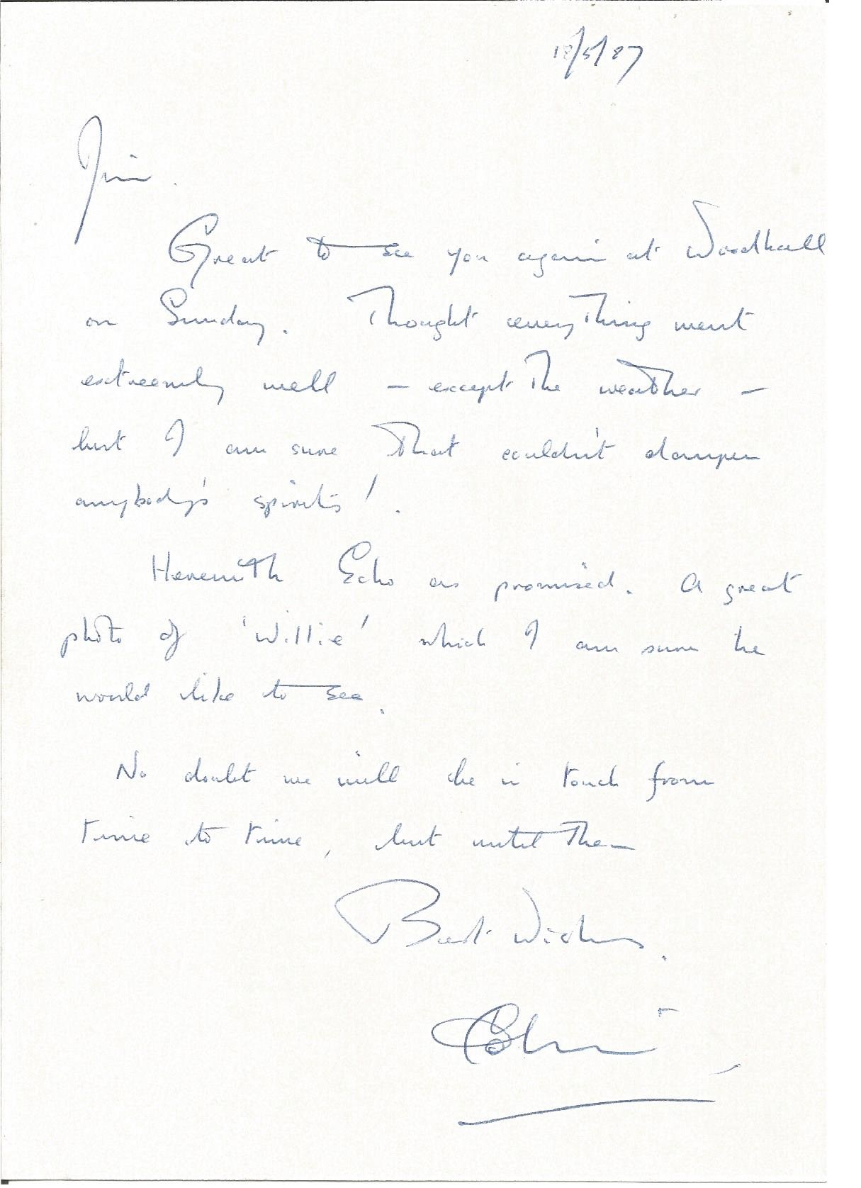 Colin Cole 617 sqn hand written letter to 617 Sqn historian Jim Shortland. Includes references to