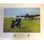 After me the Floods Guy Gibson multiple signed Dambusters print by Michael Smart, Signed by the