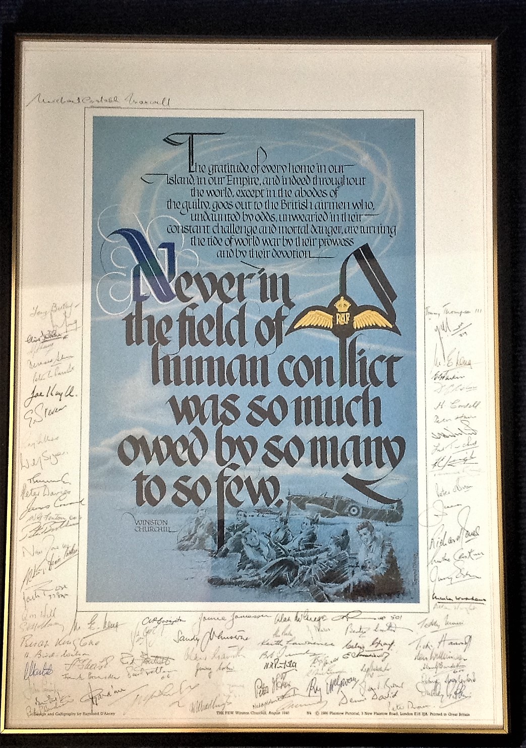 80+ Battle of Britain pilots signed to Battle of Britain poster framed and mounted to approx. 26 x