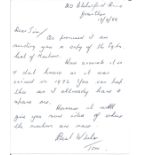 Tom Collin 617 sqn hand written letter to 617 Sqn historian Jim Shortland. Includes references to