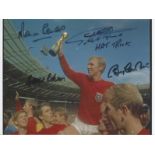 1966 World cup multiple signed 7 x 5 colour photo signed by Bobby Charlton, Geoff Hurst, George