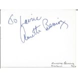 Annette Bening signed album page. American actress. Dedicated. Good Condition. All signed pieces