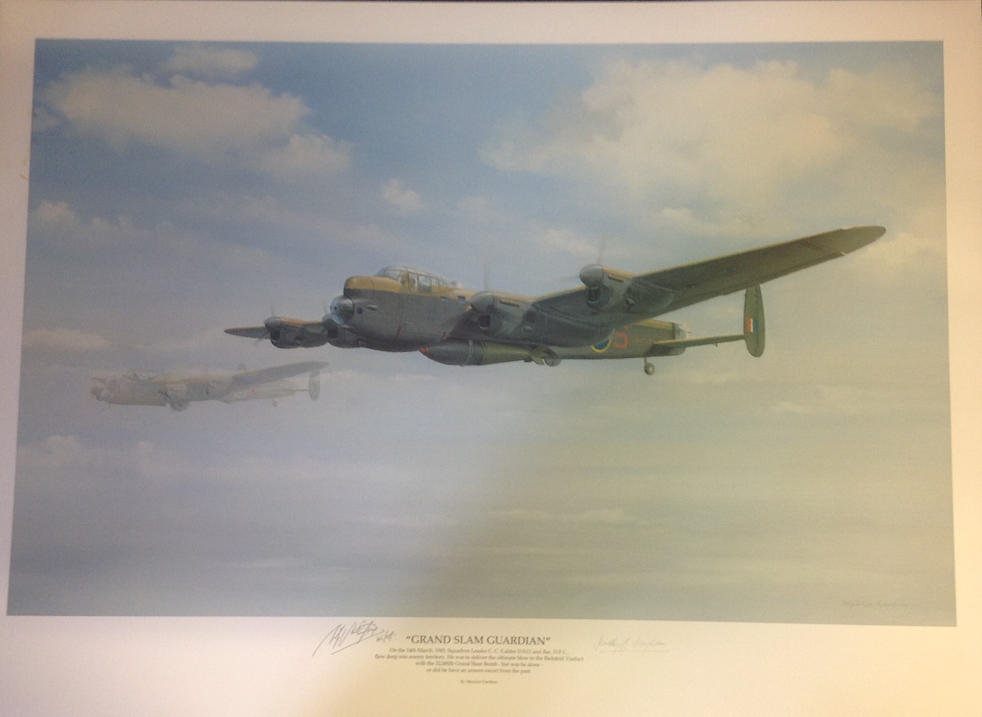 Squadron Leader Hedley George Hazelden DFC and one not identified signed Grand Slam Guardian print