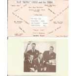 Nat King Cole, Irving Ashby & Jack Constanzo irregularly cut autographs fixed to vintage autograph