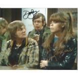 David Barry, Peter Cleal, Penny Spencer Please Sir cast authentic signed 10x8 colour photo. Good