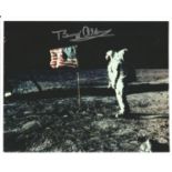 Buzz Aldrin signed 10x8 colour photo on moon. NASA astronaut. Good Condition. All signed pieces come