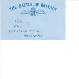 Marian Chelmecki 56 sqn rare Battle of Britain pilot signed small blue card with RAF logo. From