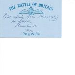 John Mackenzie 41 sqn rare Battle of Britain pilot signed small blue card with RAF logo. From the