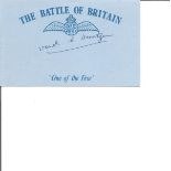 Derrick Deuntzer rare Battle of Britain pilot 79 sqn signed blue small BOB card with RAF Logo.