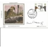 David Attenborough signed Charles Darwin Benham small silk cover. 10/2/82 Slimbridge postmark.