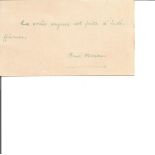 René Maran signed note on vintage autograph card. He was a Guyanan poet and novelist, and the