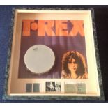 T Rex Autographs and Marc Bolan Tambourine framed display. This set of Trex autographs on two