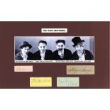 The Marx Brothers autograph pieces mounted with grainy b/w photo to approx. 16 x 8 inches.