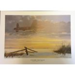 World War Two print 12x16 approx titled Lancaster Winter Departure by the artist Keith Woodcock .