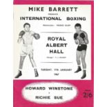 Boxing Howard Winstone v Richie Sue vintage programme from their fight at The Royal Albert Hall 17th