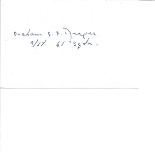 Graham Draper 41 sqn rare Battle of Britain pilot signed white card. From the Ted Sergison