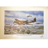 World War Two print16x23 approx titled Bristol Blenheims approaching Rotterdam signed in pencil by